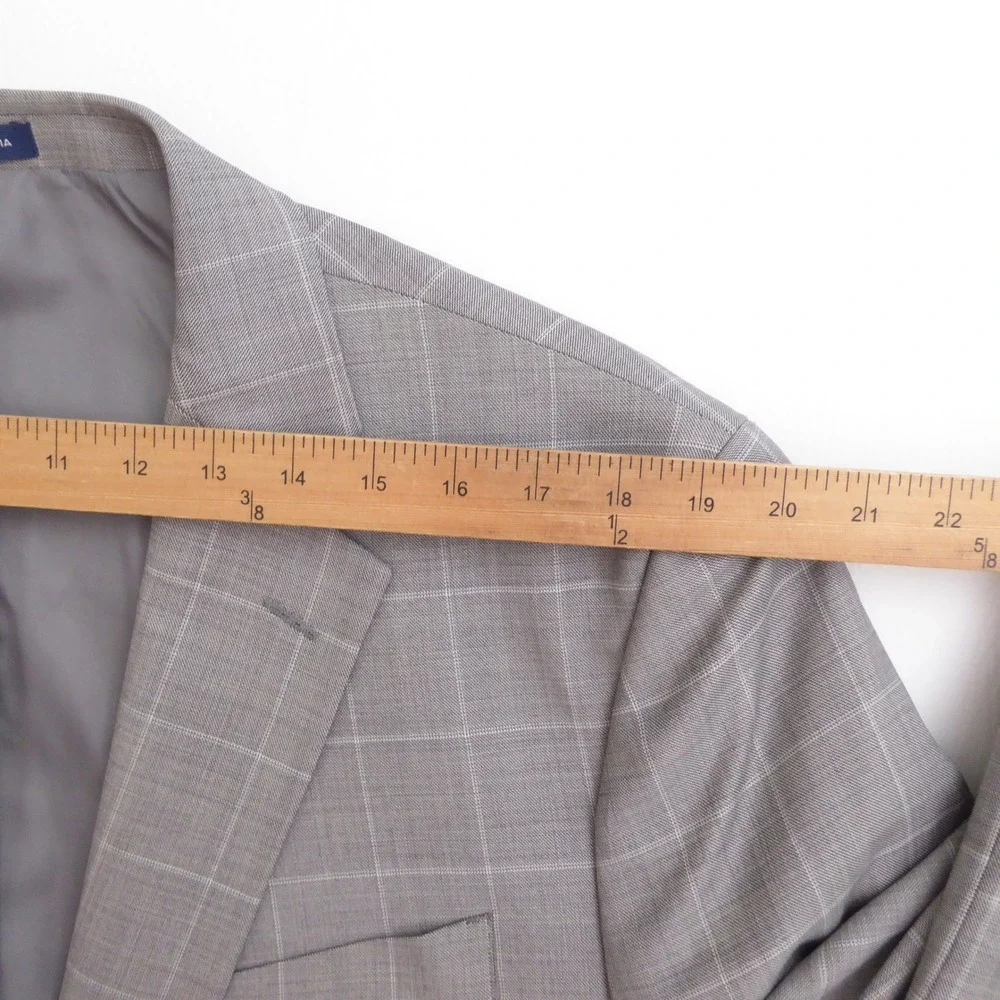 Stafford Mens Suit Jacket Blazer Gray Window Plaid Super Suit 48R Classic Fit